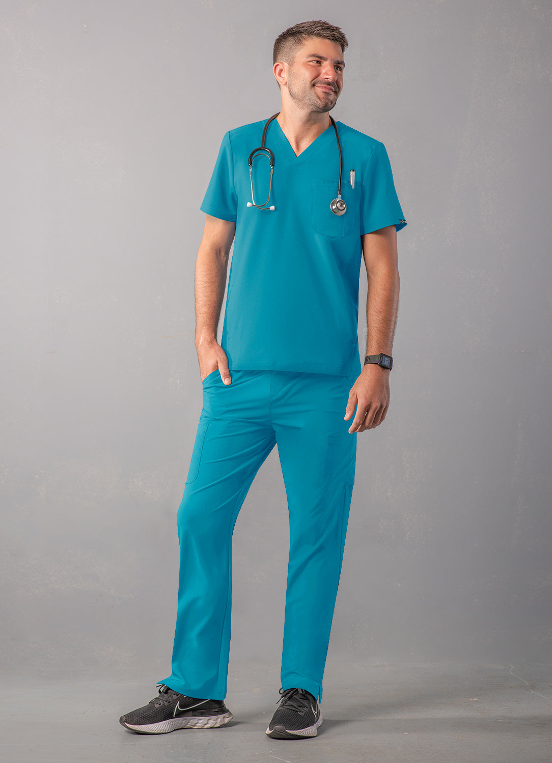 ADAR Addition Men's Modern Multi-pocket V-Neck Scrub Top (More Color)