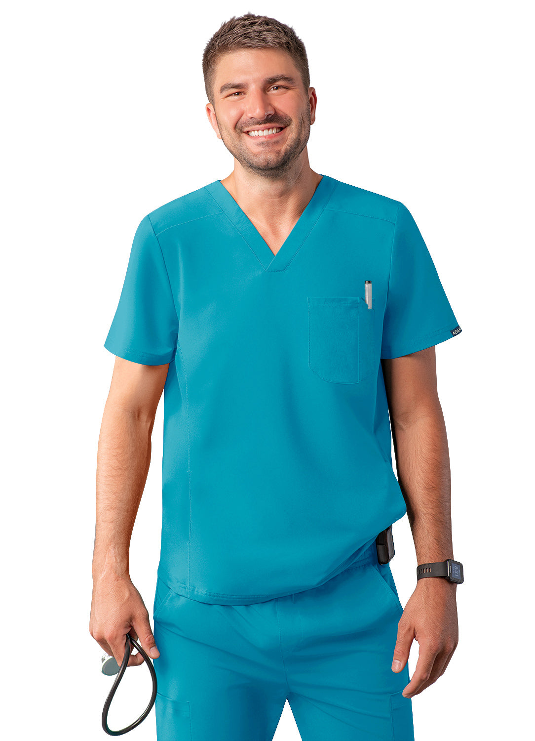 ADAR Addition Men's Modern Multi-pocket V-Neck Scrub Top (More Color)