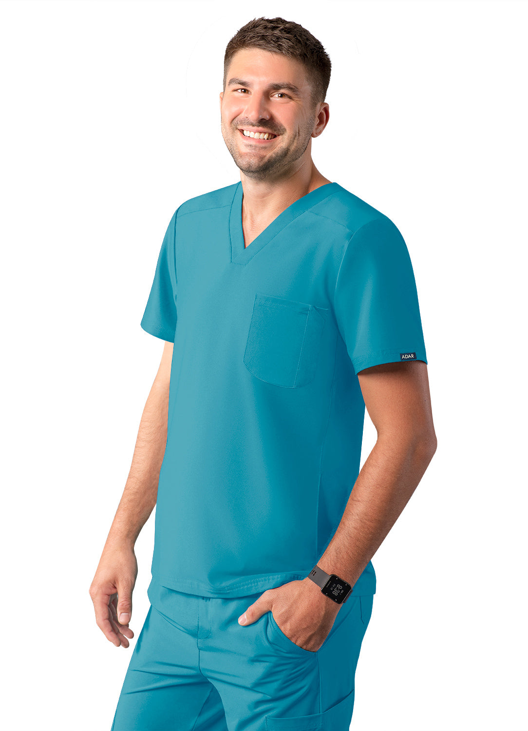 ADAR Addition Men's Modern Multi-pocket V-Neck Scrub Top (More Color)