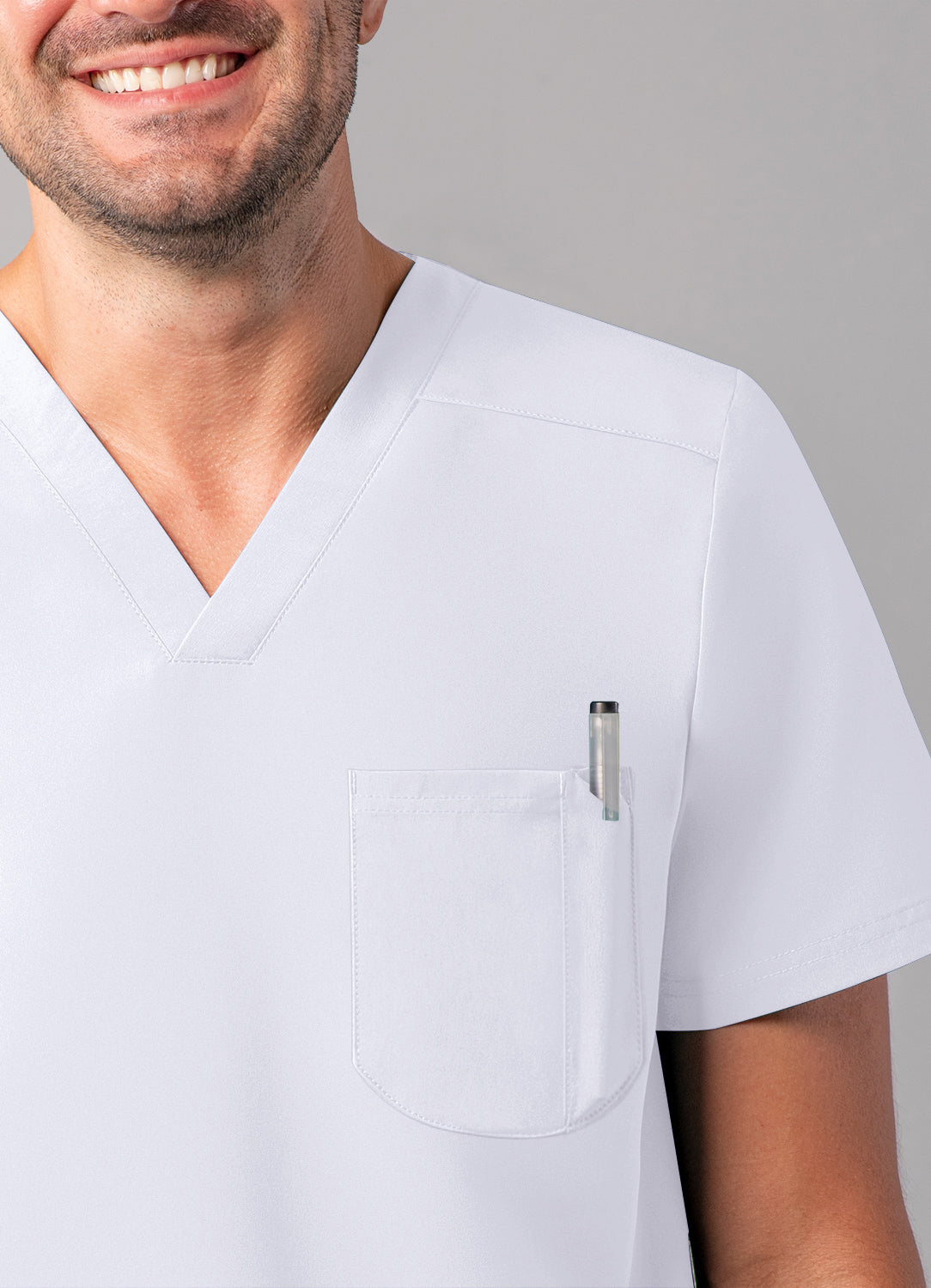 ADAR Addition Men's Modern Multi-pocket V-Neck Scrub Top (More Color)