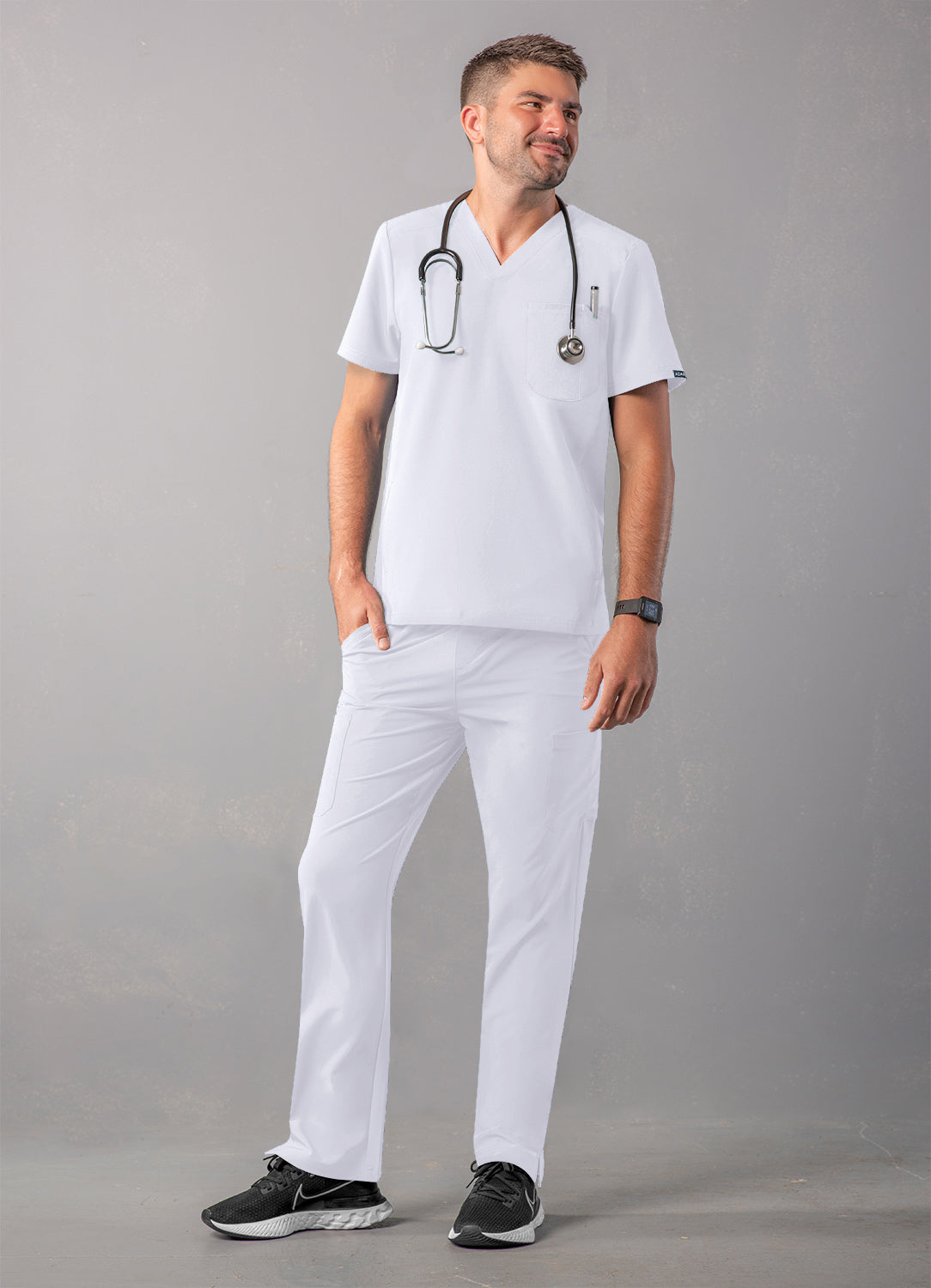 ADAR Addition Men's Modern Multi-pocket V-Neck Scrub Top (More Color)