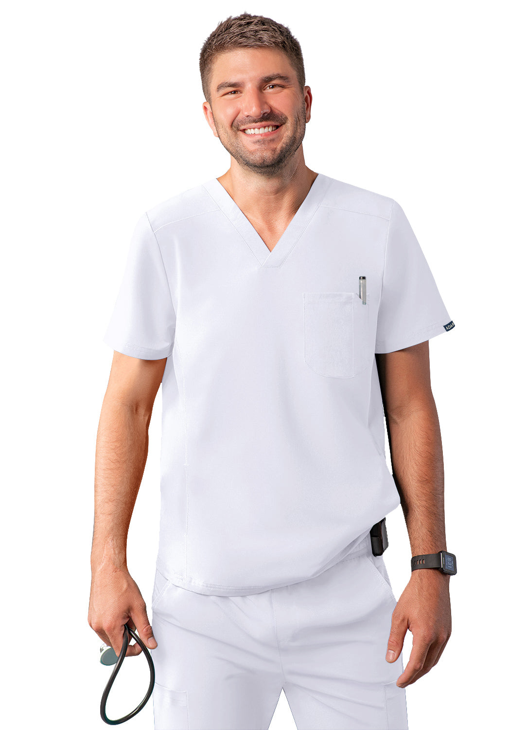 ADAR Addition Men's Modern Multi-pocket V-Neck Scrub Top (More Color)