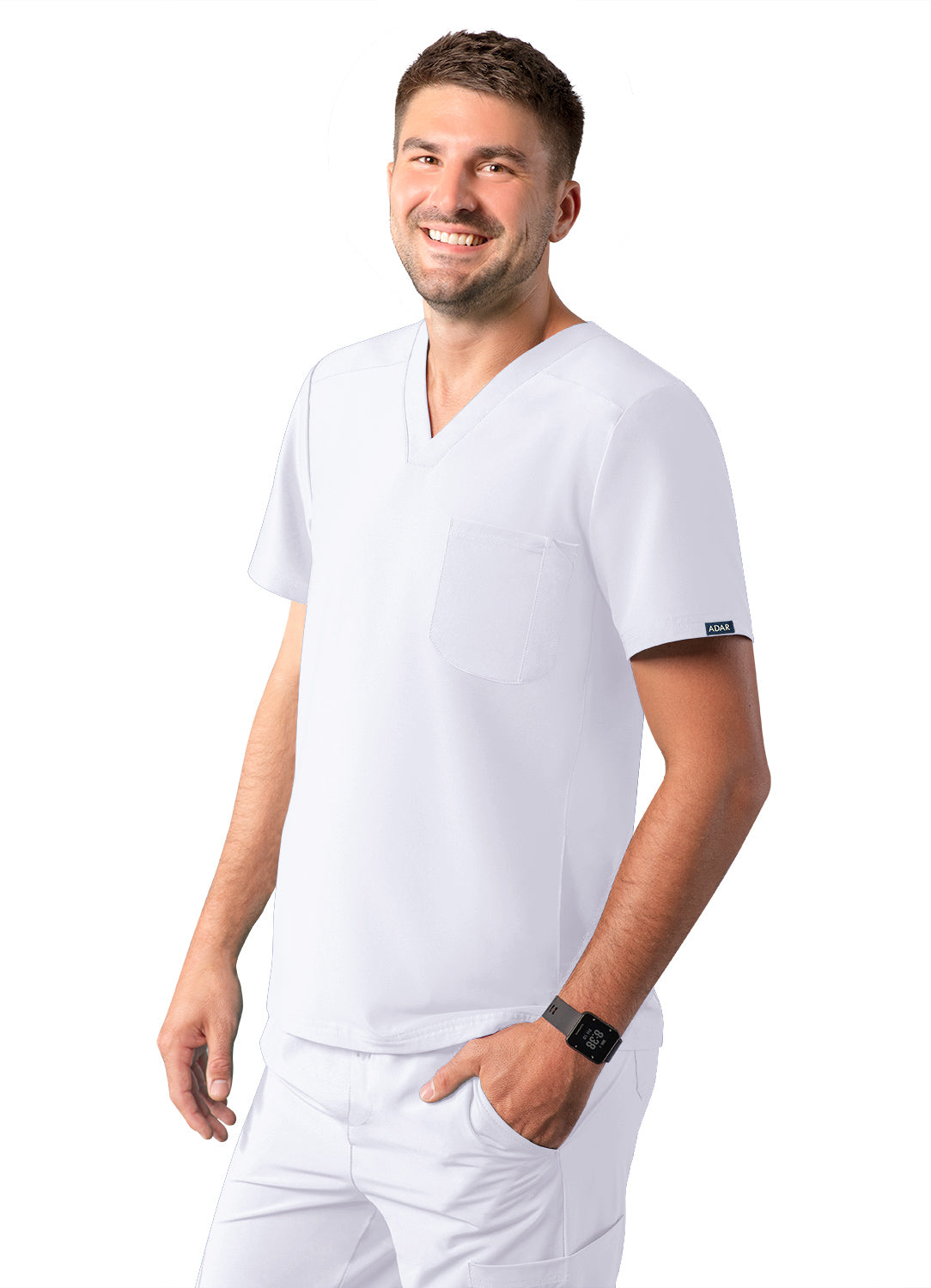 ADAR Addition Men's Modern Multi-pocket V-Neck Scrub Top (More Color)
