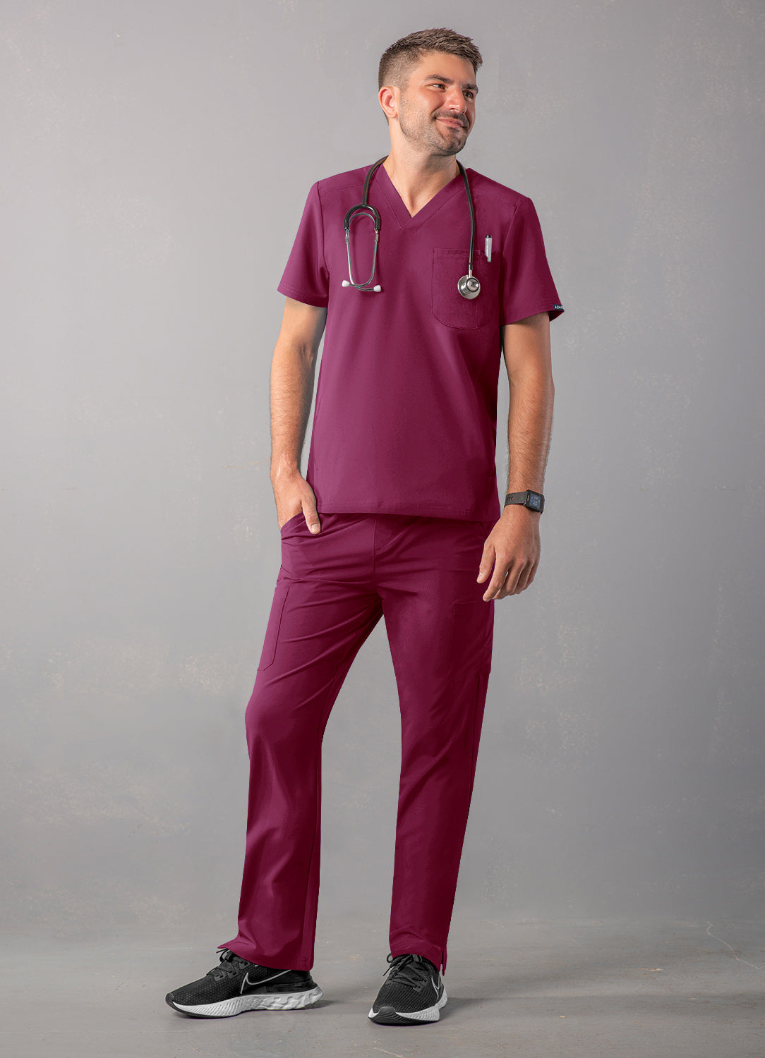 ADAR Addition Men's Modern Multi-pocket V-Neck Scrub Top (More Color)