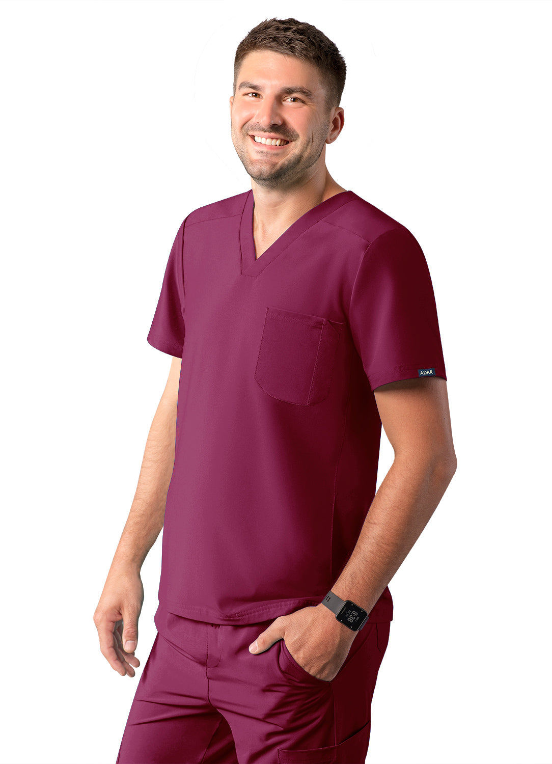 ADAR Addition Men's Modern Multi-pocket V-Neck Scrub Top (More Color)