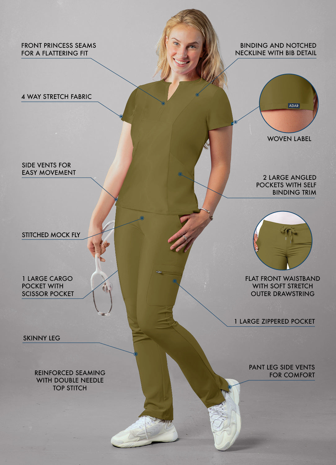 ADAR Addition Women's Go-Higher Scrub Set