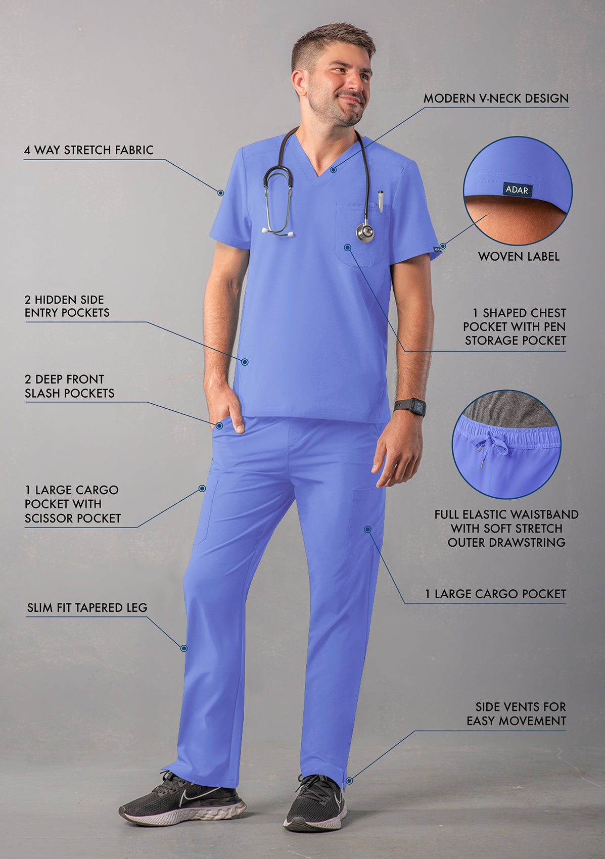 ADAR Addition Men's Go-Everyday Cargo Scrub Set