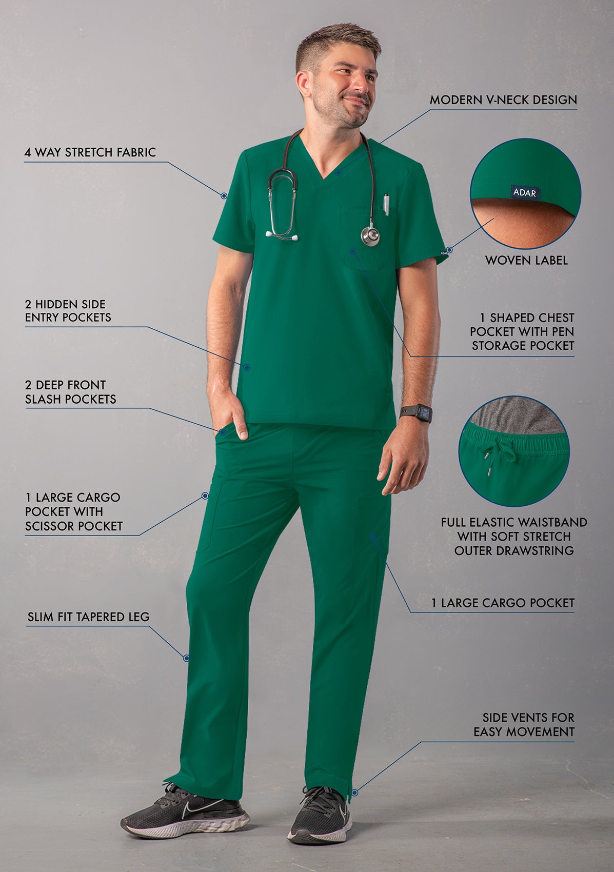 ADAR Addition Men's Go-Everyday Cargo Scrub Set
