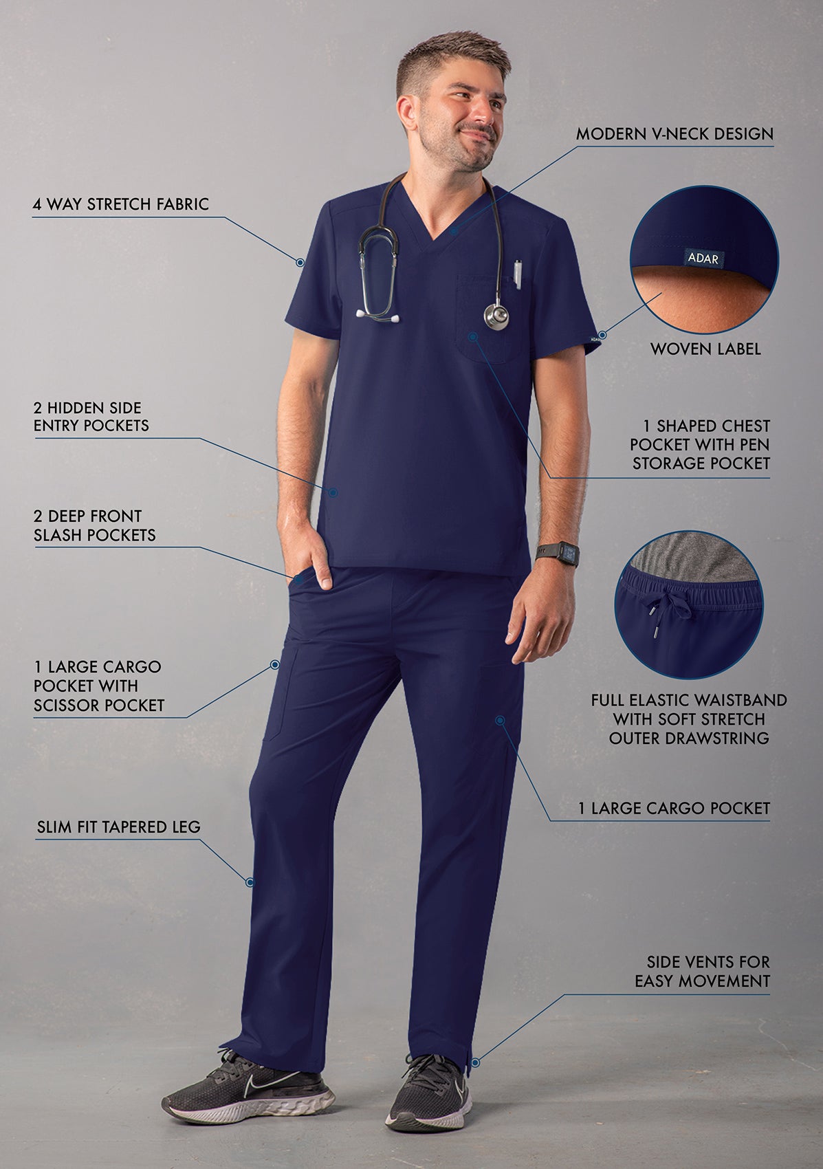 ADAR Addition Men's Go-Everyday Cargo Scrub Set