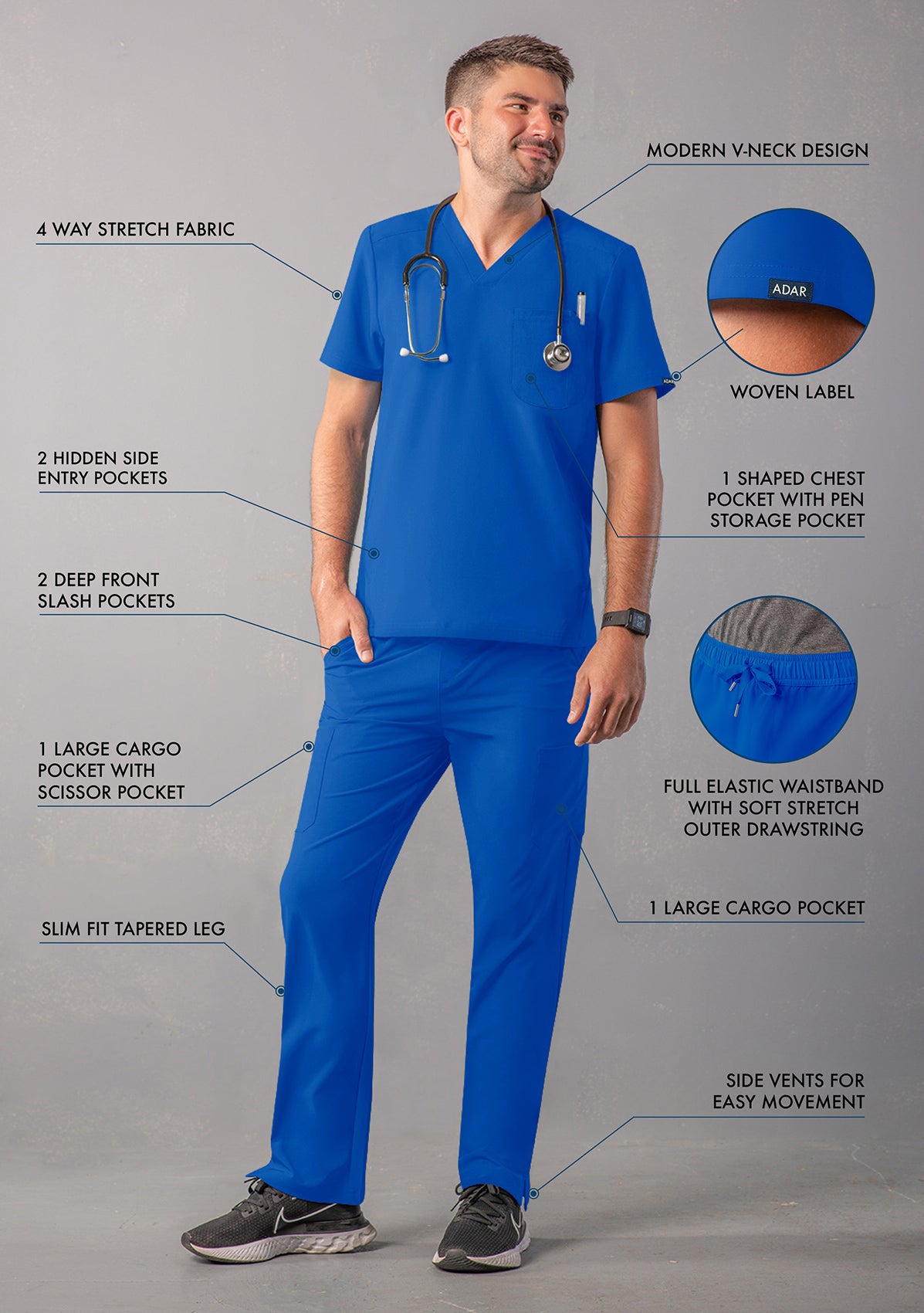 ADAR Addition Men's Go-Everyday Cargo Scrub Set
