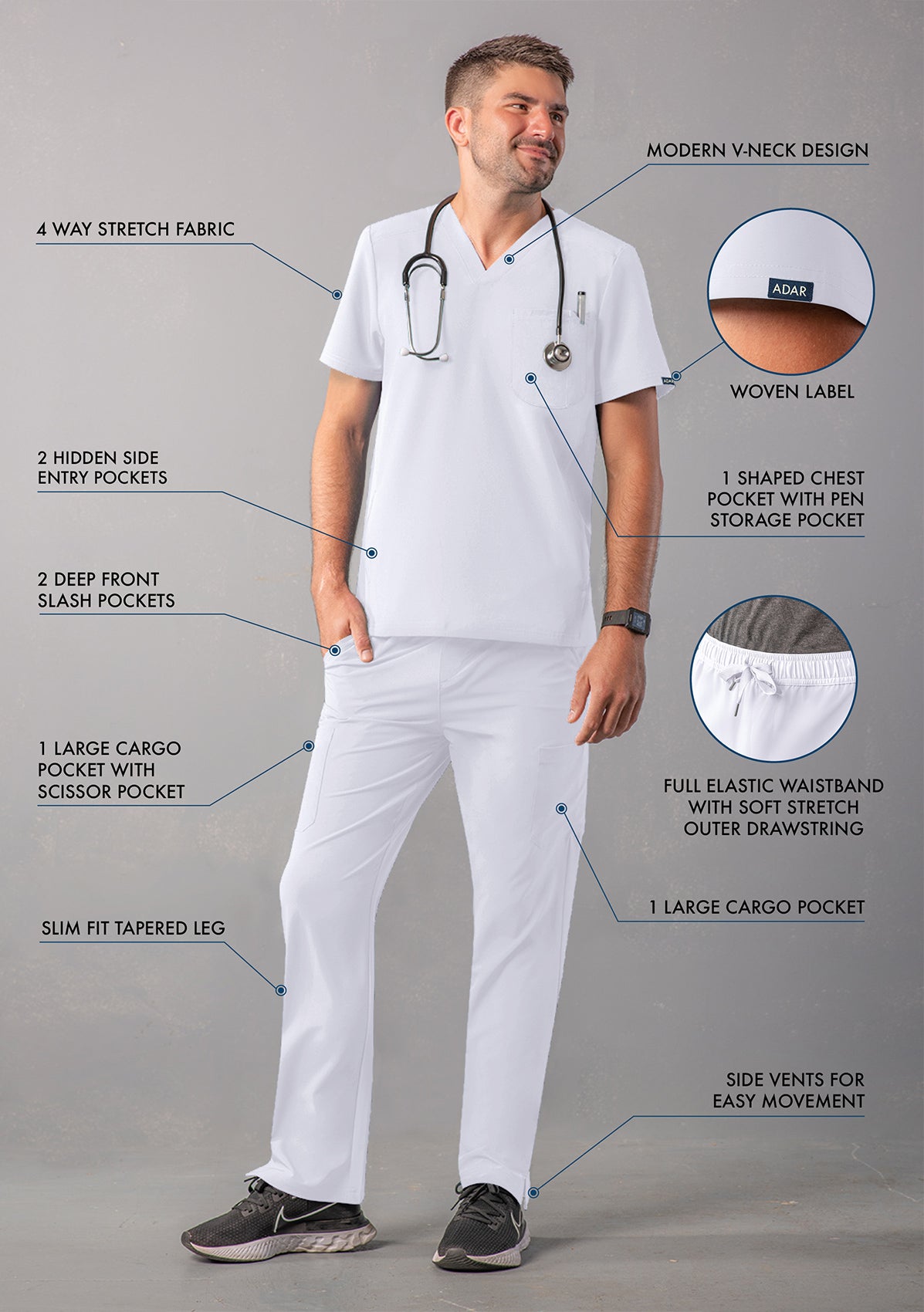 ADAR Addition Men's Go-Everyday Cargo Scrub Set
