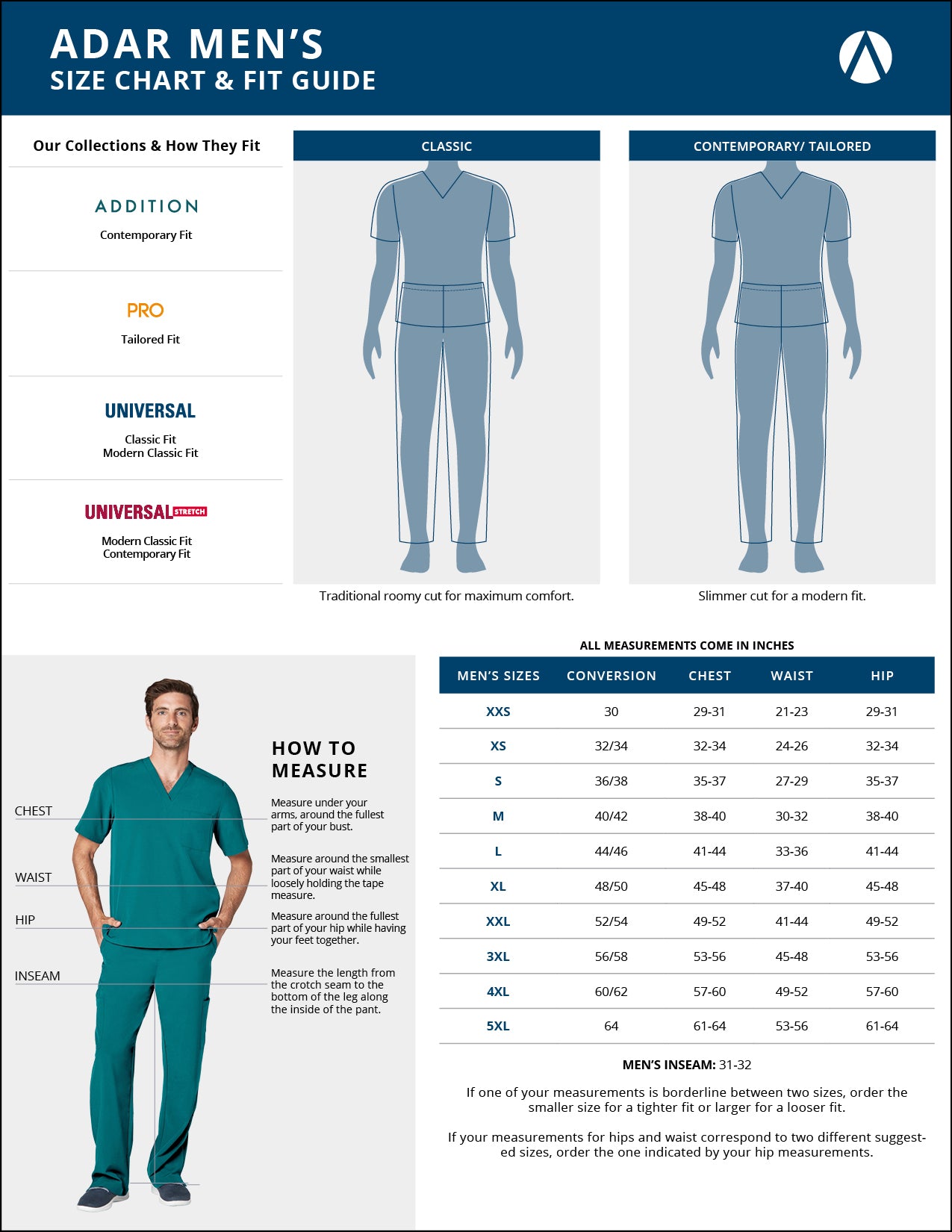 ADAR Addition Men's Classic V-Neck Scrub Top