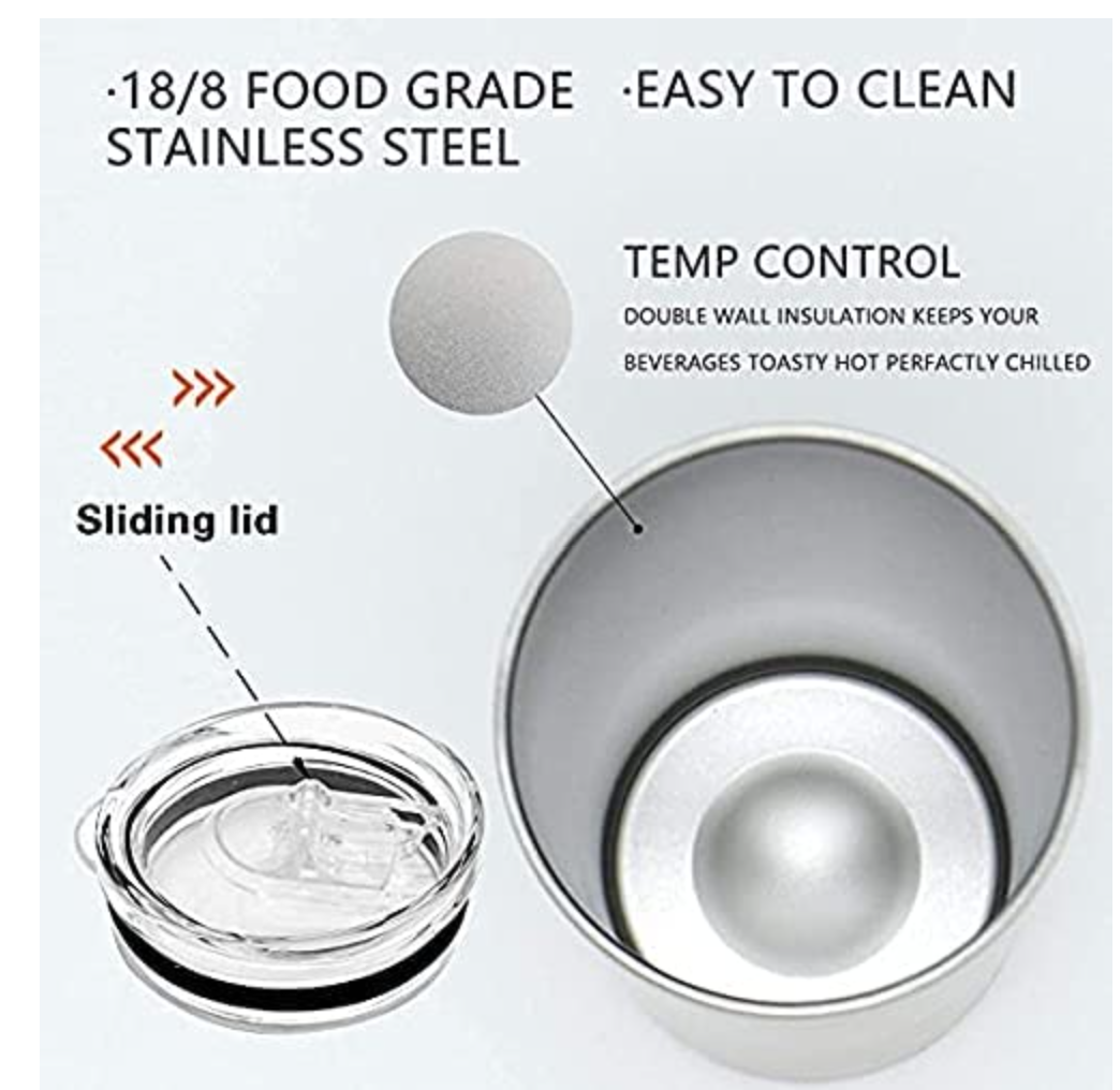 Tumbler, Stainless Steel 20 oz Skinny Insulated Tumbler with Slide Closure Lid, and Clear Straw