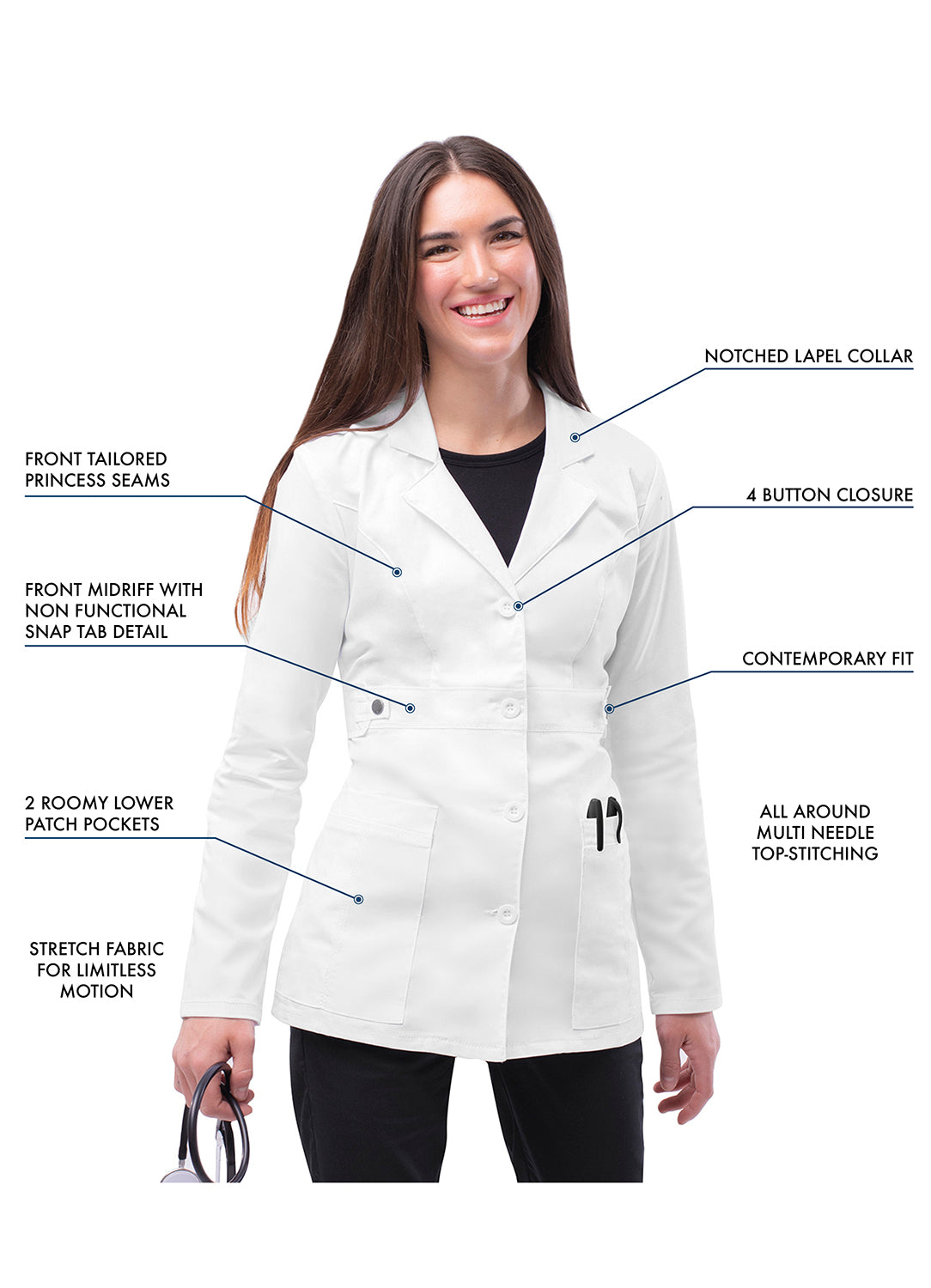 Adar Universal STRETCH Women's 28" Tab-Waist Lab Coat