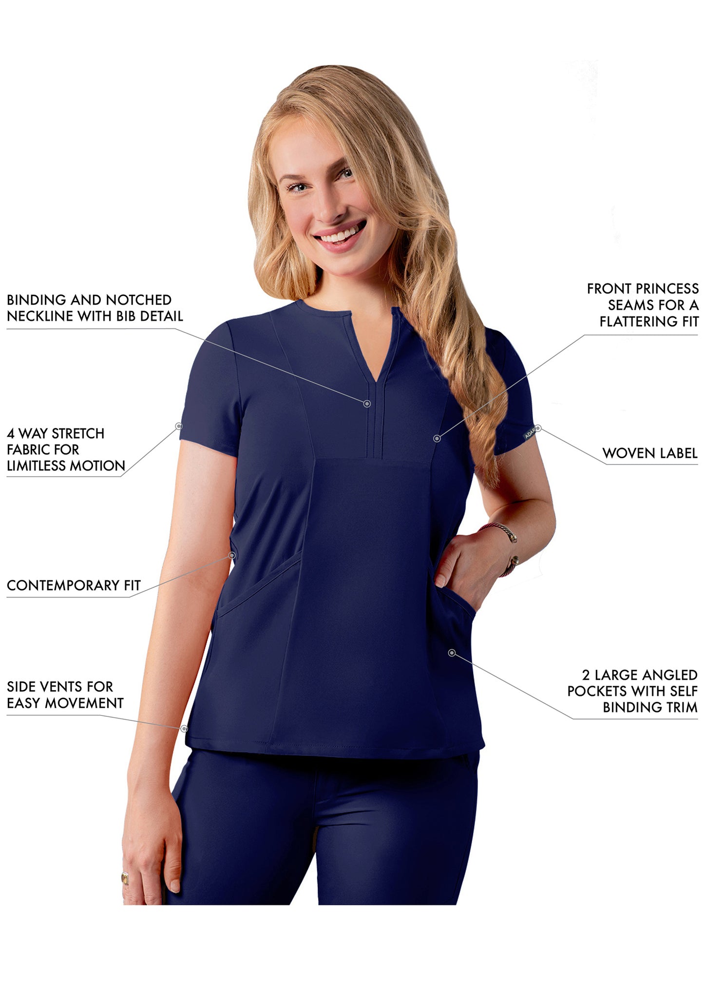 ADAR Addition Women's Notched V-neck Scrub Top (More Color)