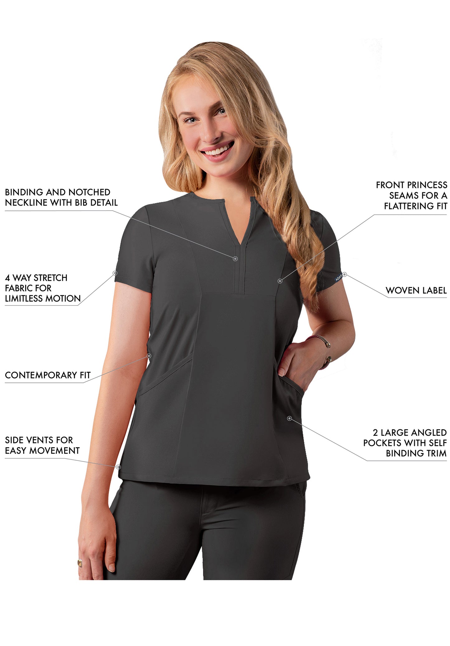 ADAR Addition Women's Notched V-neck Scrub Top (More Color)