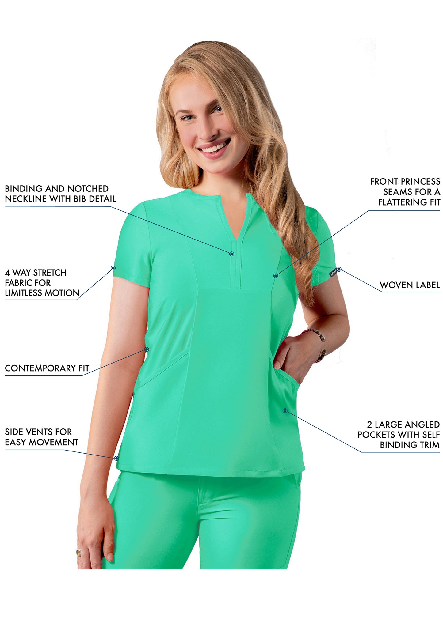 ADAR Addition Women's Notched V-neck Scrub Top (More Color)