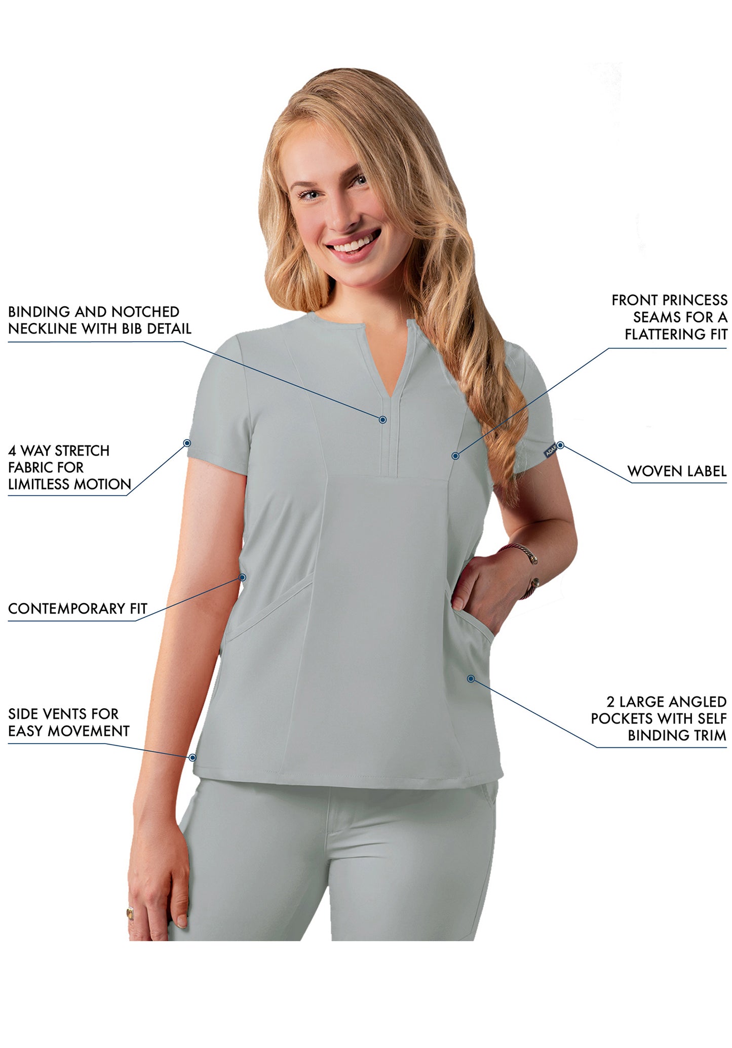 ADAR Addition Women's Notched V-neck Scrub Top (More Color)