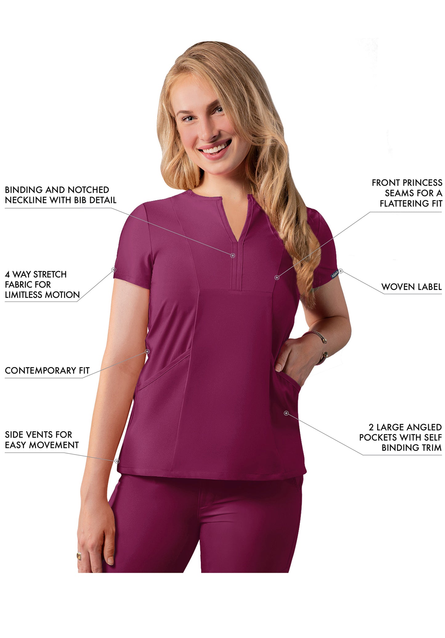 ADAR Addition Women's Notched V-neck Scrub Top (More Color)