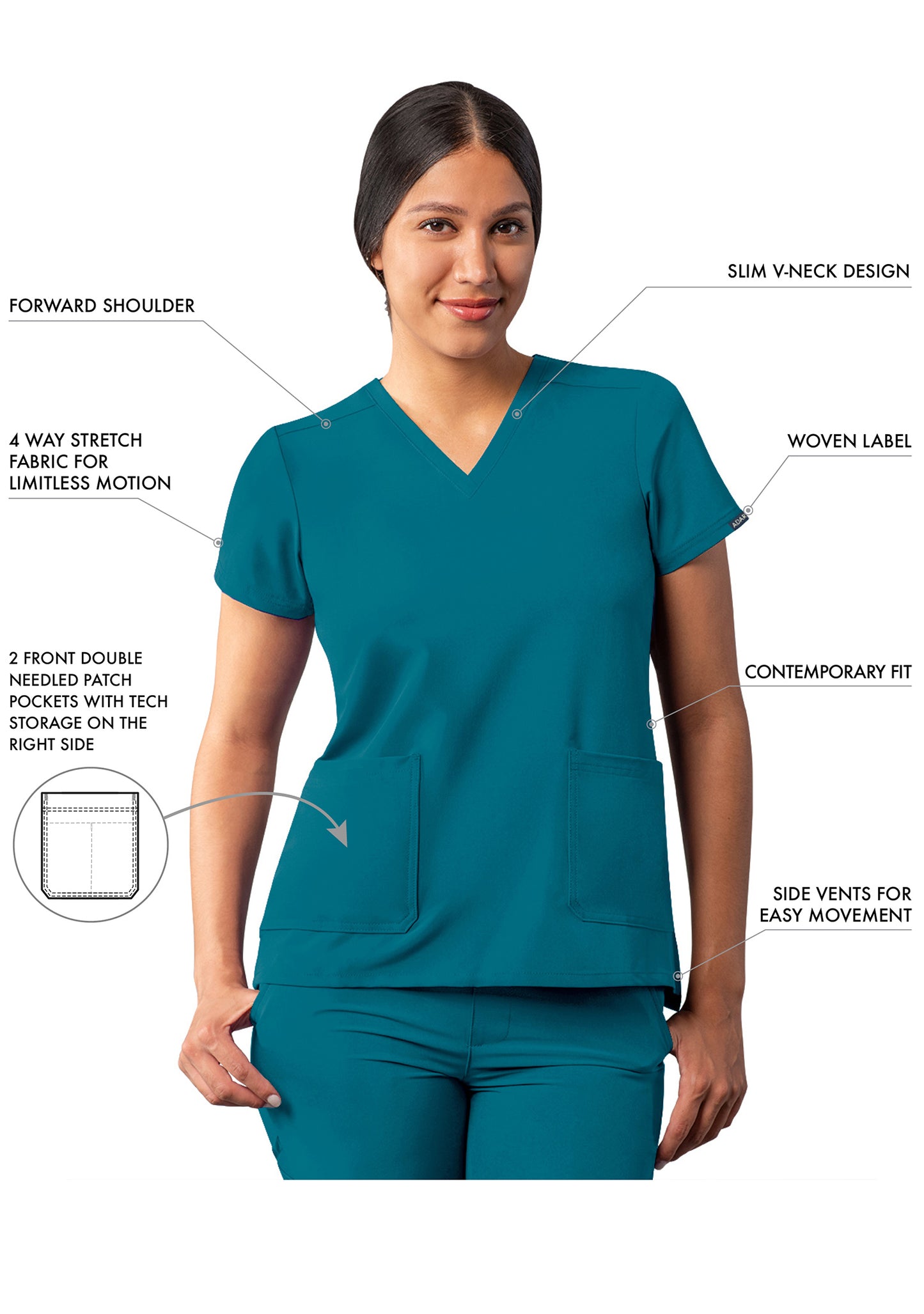 ADAR Addition Women's Modern V-Neck Scrub Top