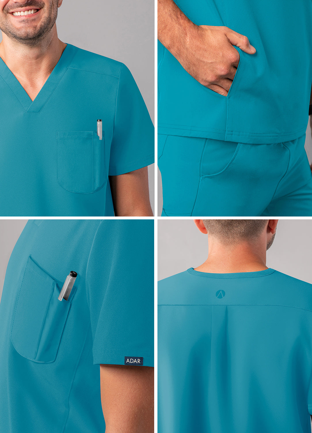ADAR Addition Men's Modern Multi-pocket V-Neck Scrub Top (More Color)